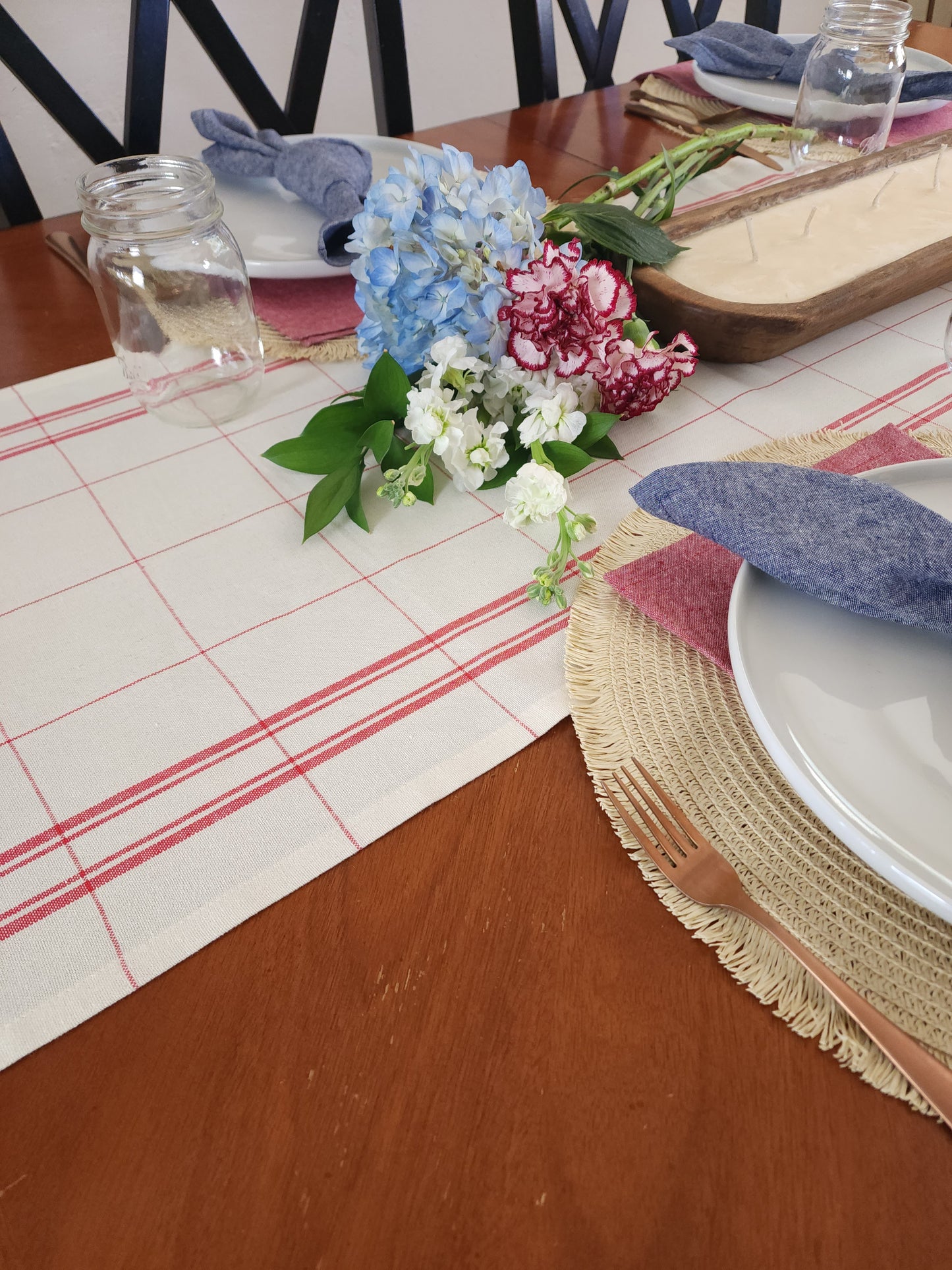 Red and Ivory Plaid Table Runner