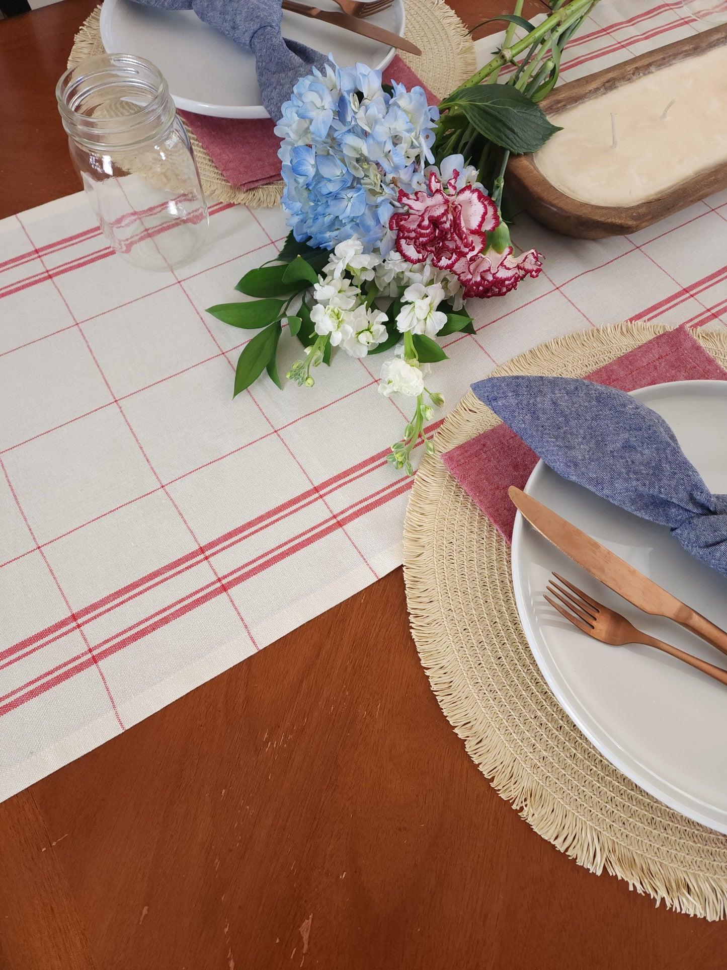 Red and Ivory Plaid Table Runner