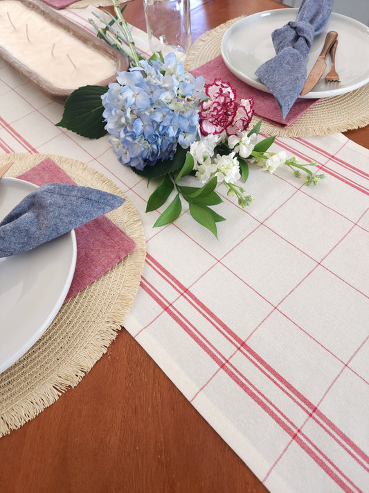 Red and Ivory Plaid Table Runner
