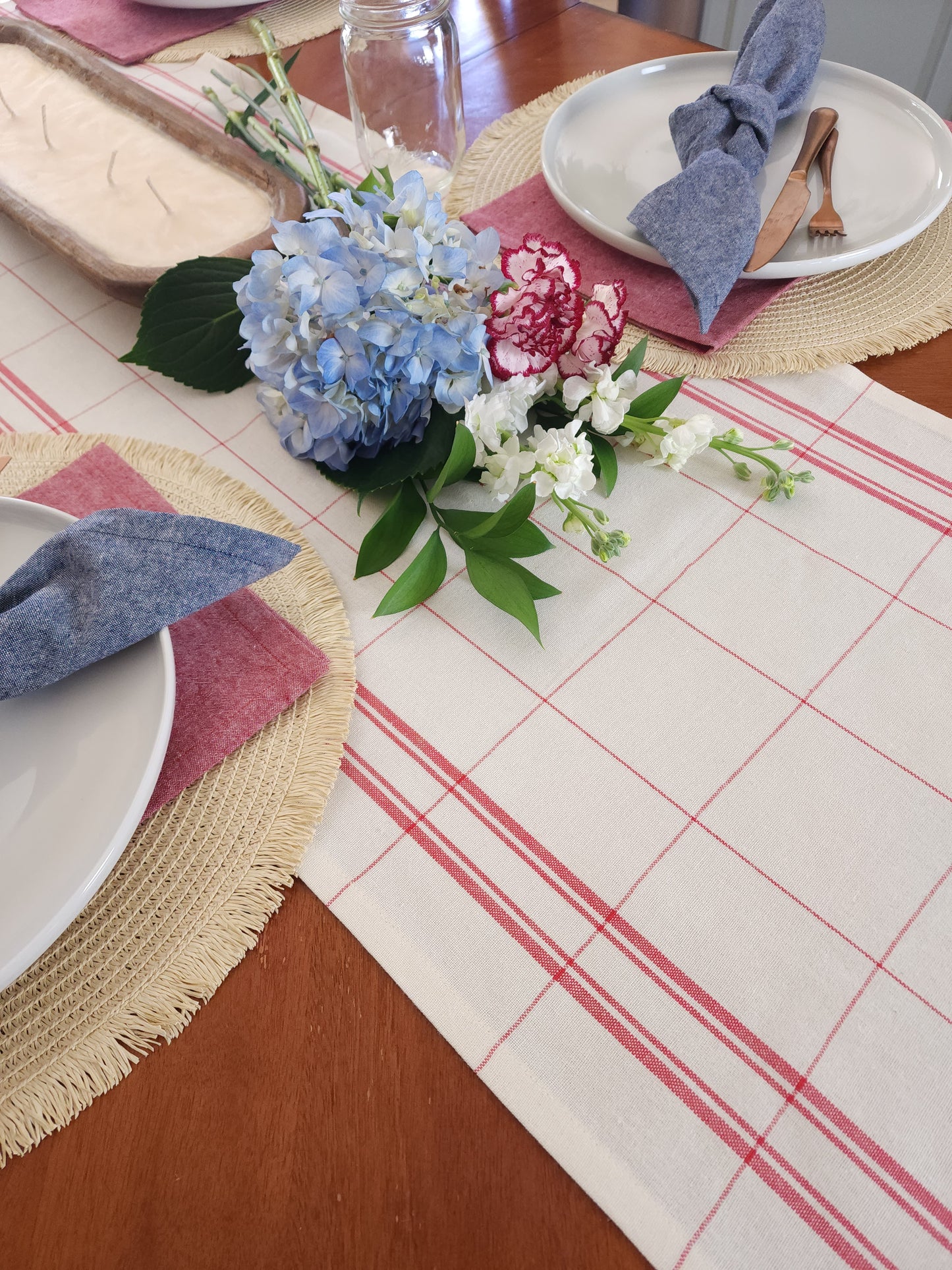Red and Ivory Plaid Table Runner