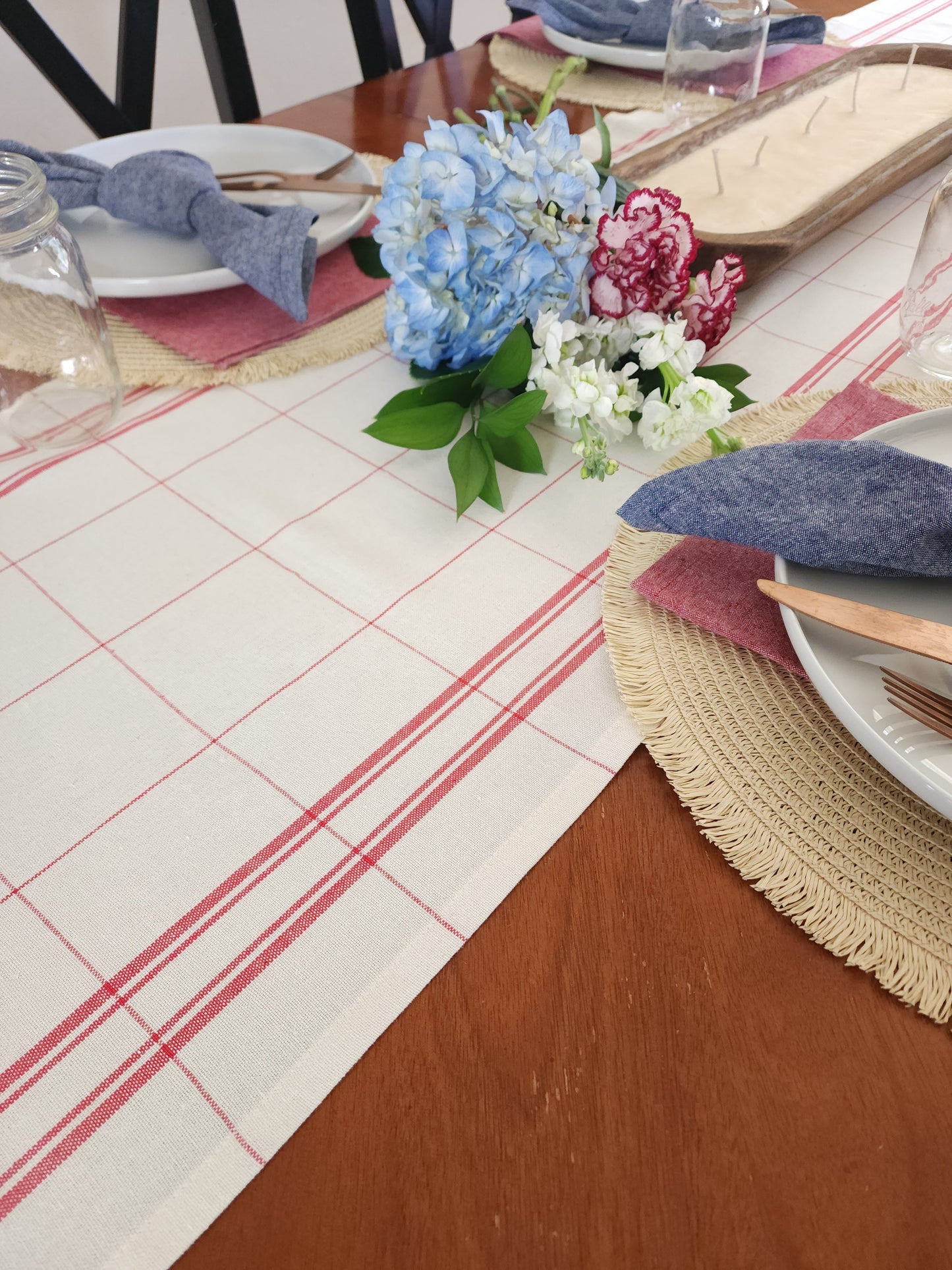 Red and Ivory Plaid Table Runner