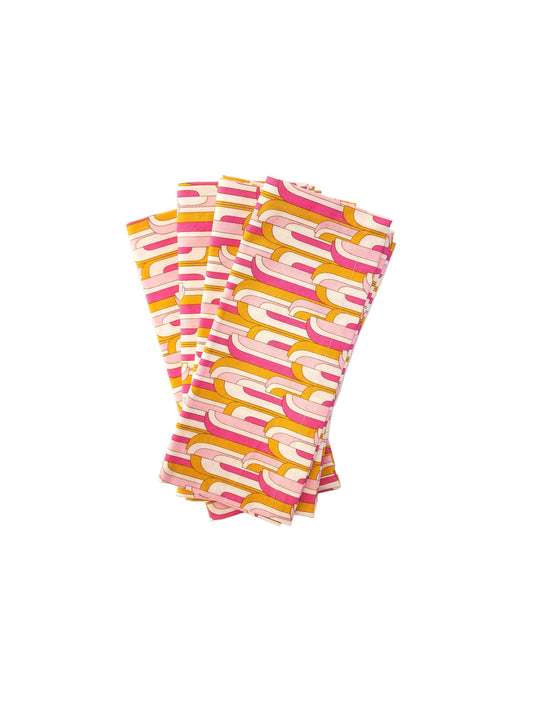Mid-Century Modern Pink & Gold Cloth Napkins, Set of 4