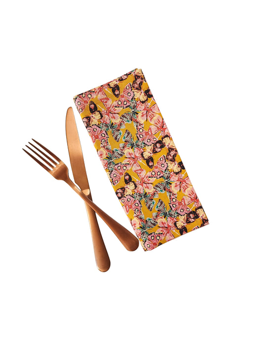 Golden Butterfly Cloth Napkins, Set of 4