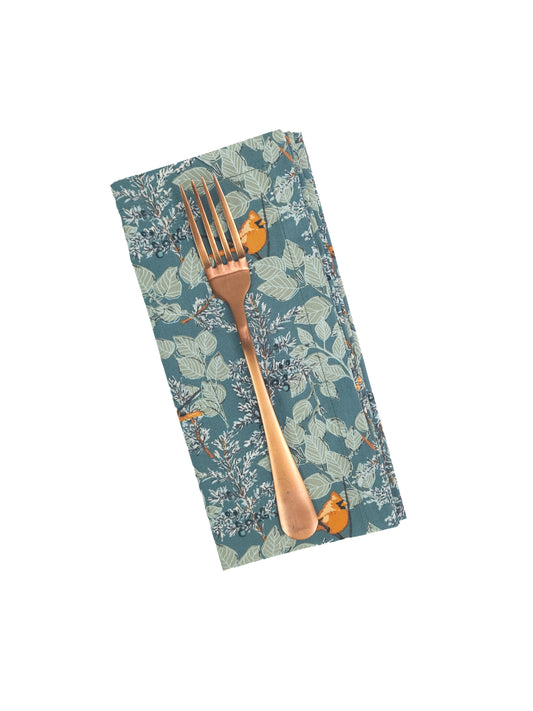 Green Winter Cardinal Cloth Napkins