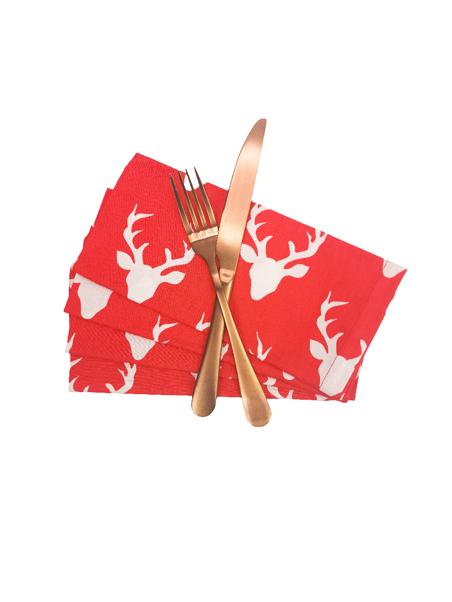 Red Stag Cloth Napkins, Set of 4