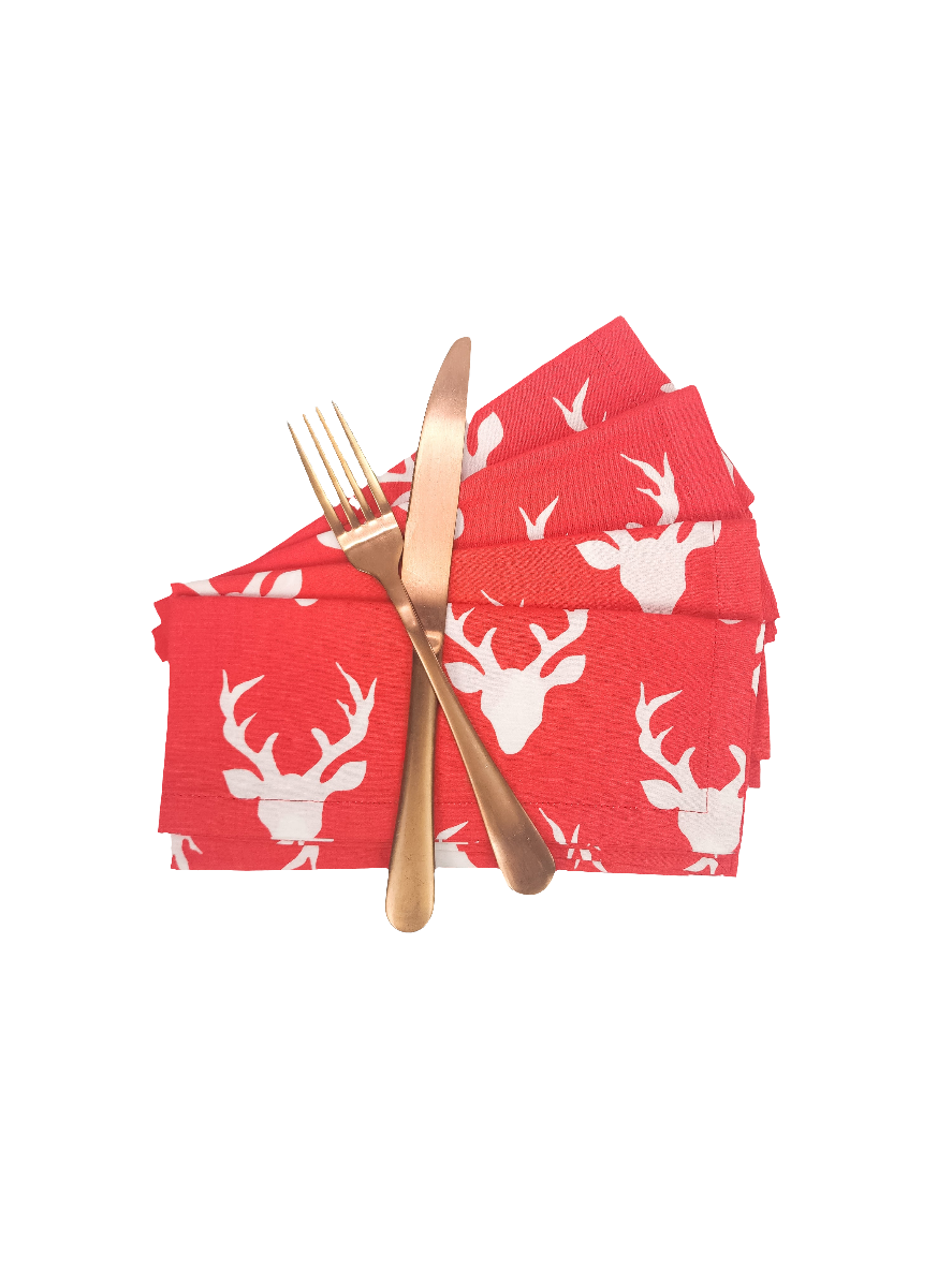 Red Stag Cloth Napkins, Set of 4