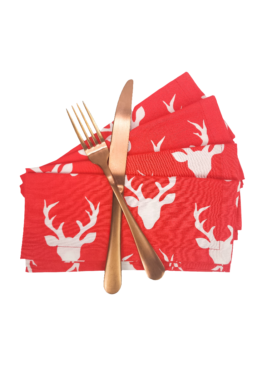 Red Stag Cloth Napkins, Set of 4