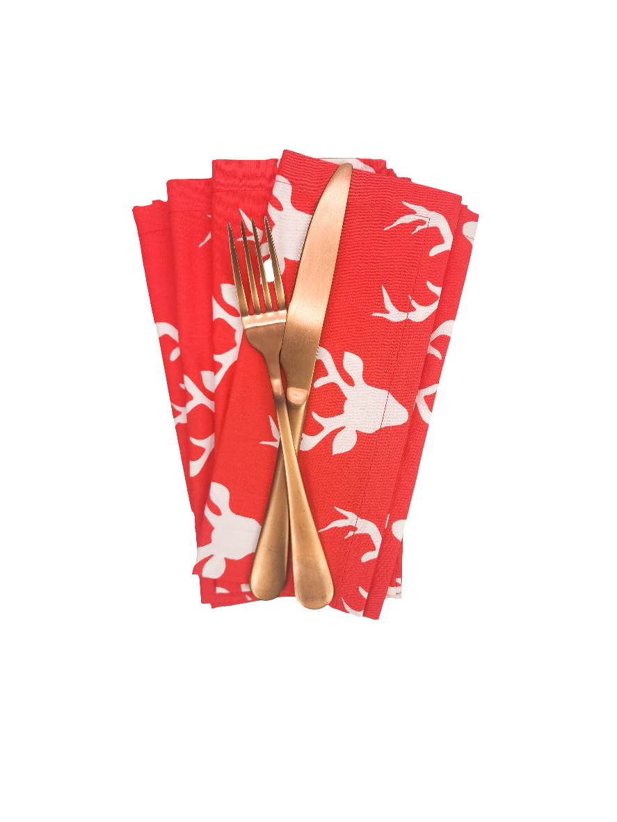 Red Stag Cloth Napkins, Set of 4