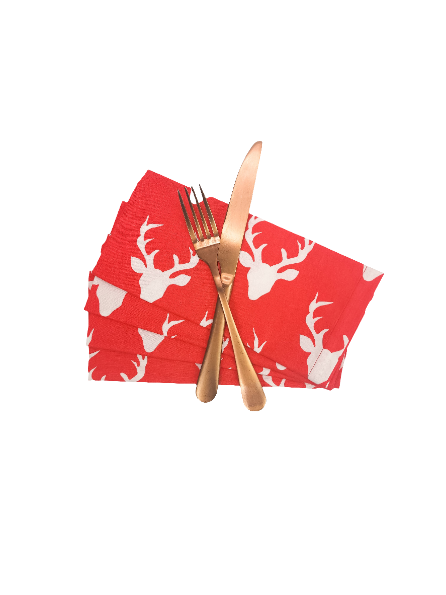 Red Stag Cloth Napkins, Set of 4