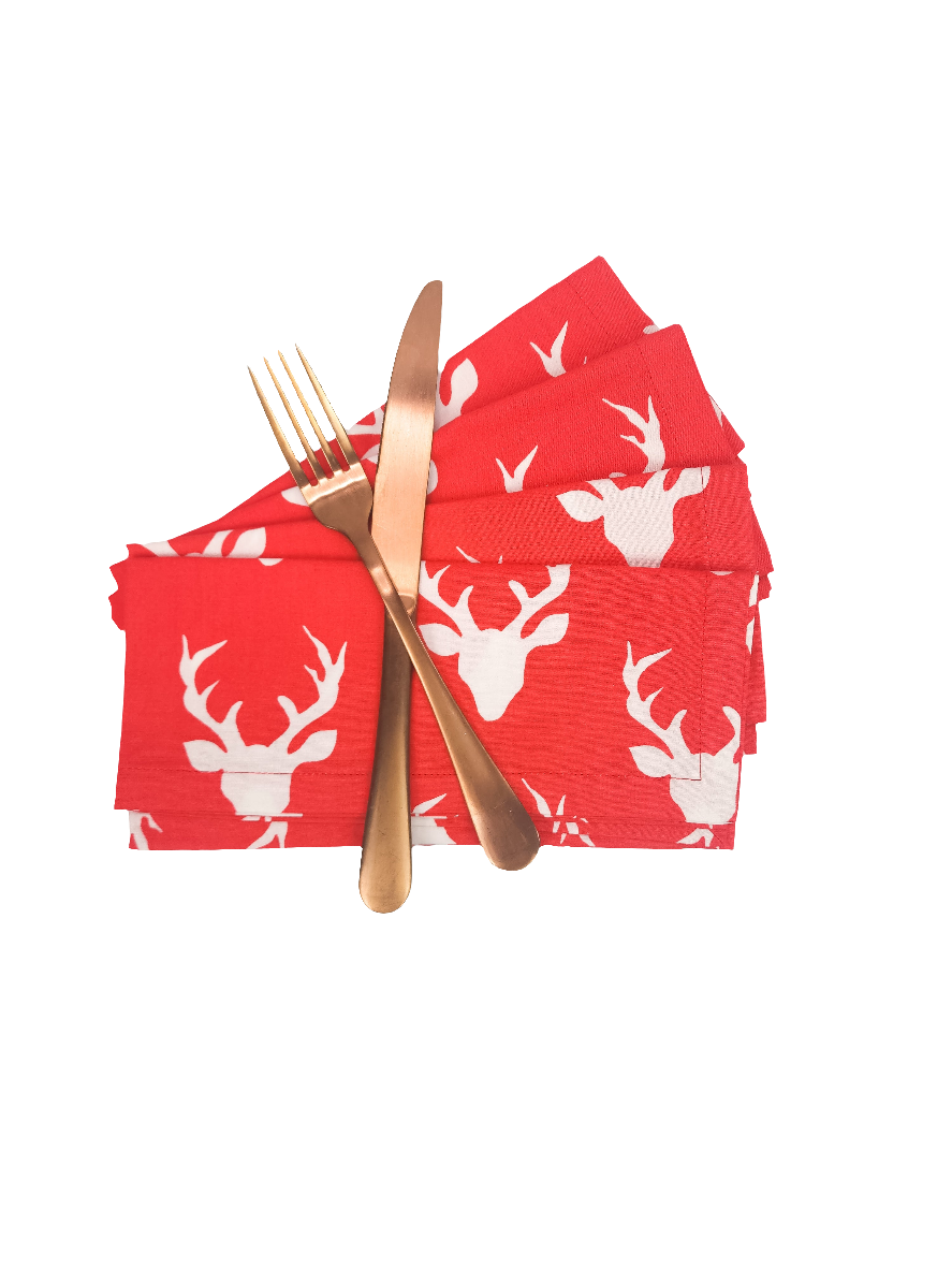 Red Stag Cloth Napkins, Set of 4