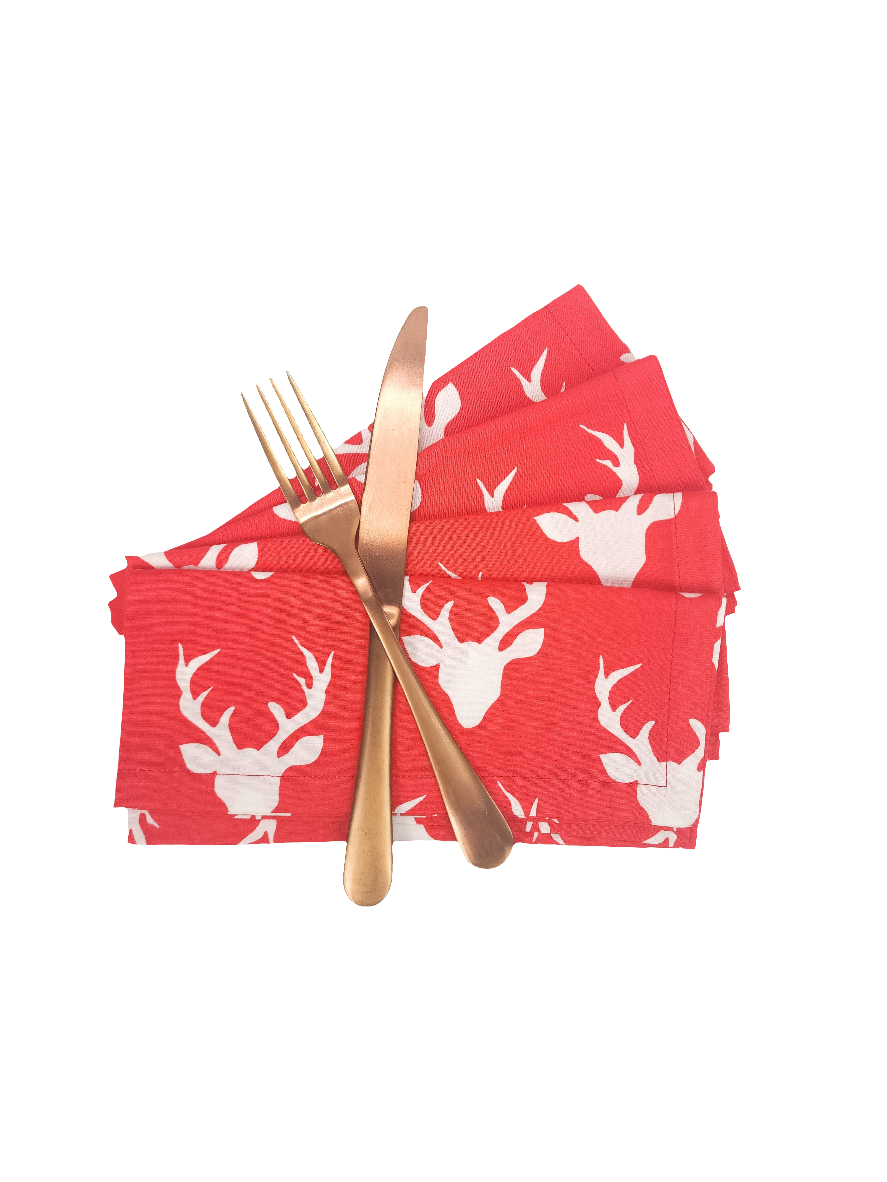 Red Stag Cloth Napkins, Set of 4