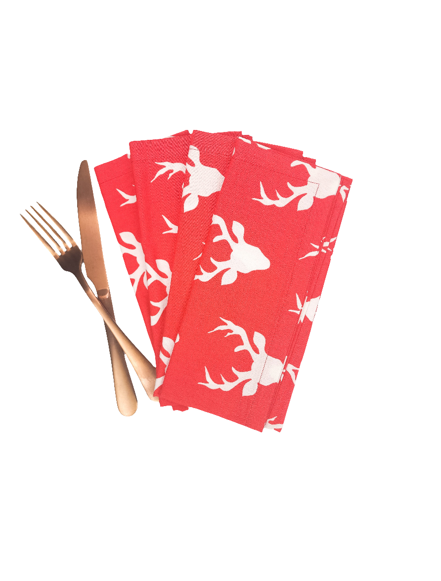 Red Stag Cloth Napkins, Set of 4
