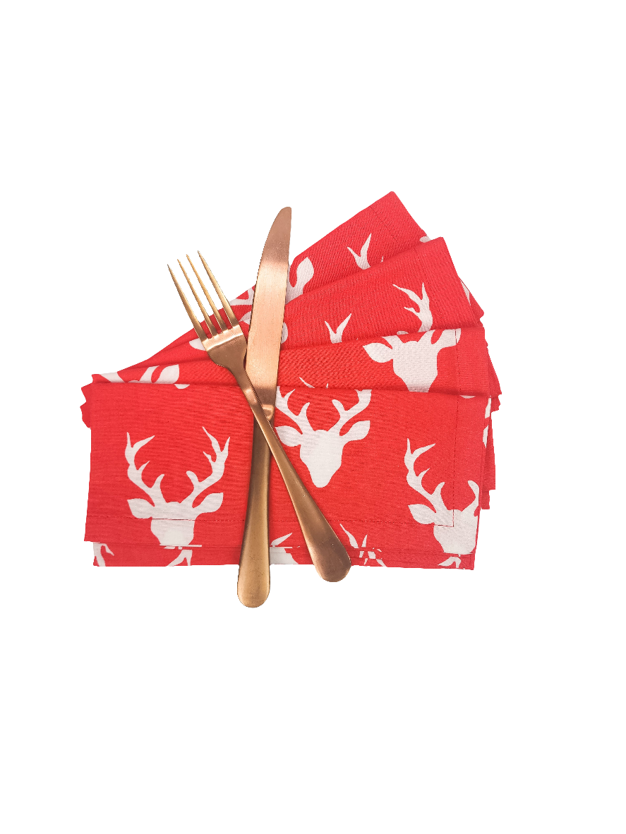 Red Stag Cloth Napkins, Set of 4