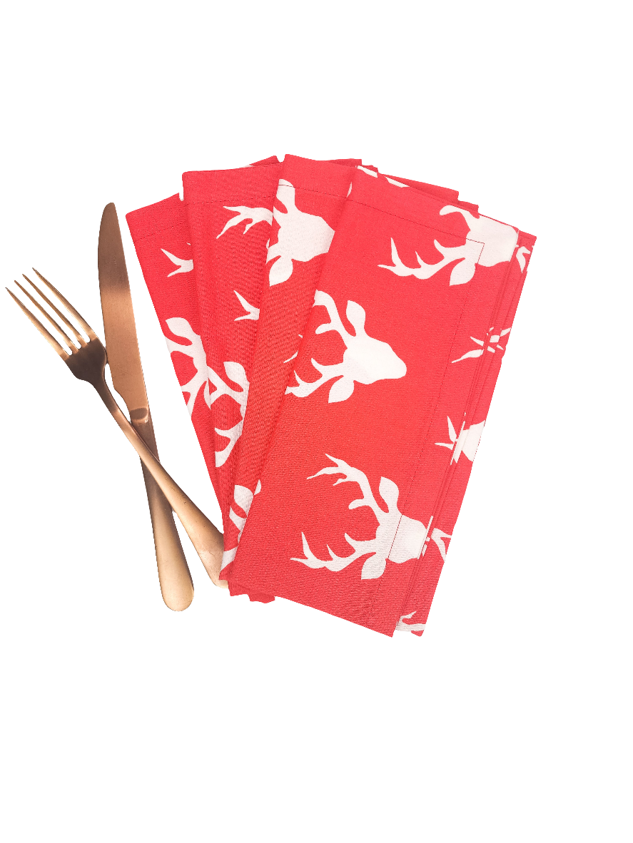 Red Stag Cloth Napkins, Set of 4