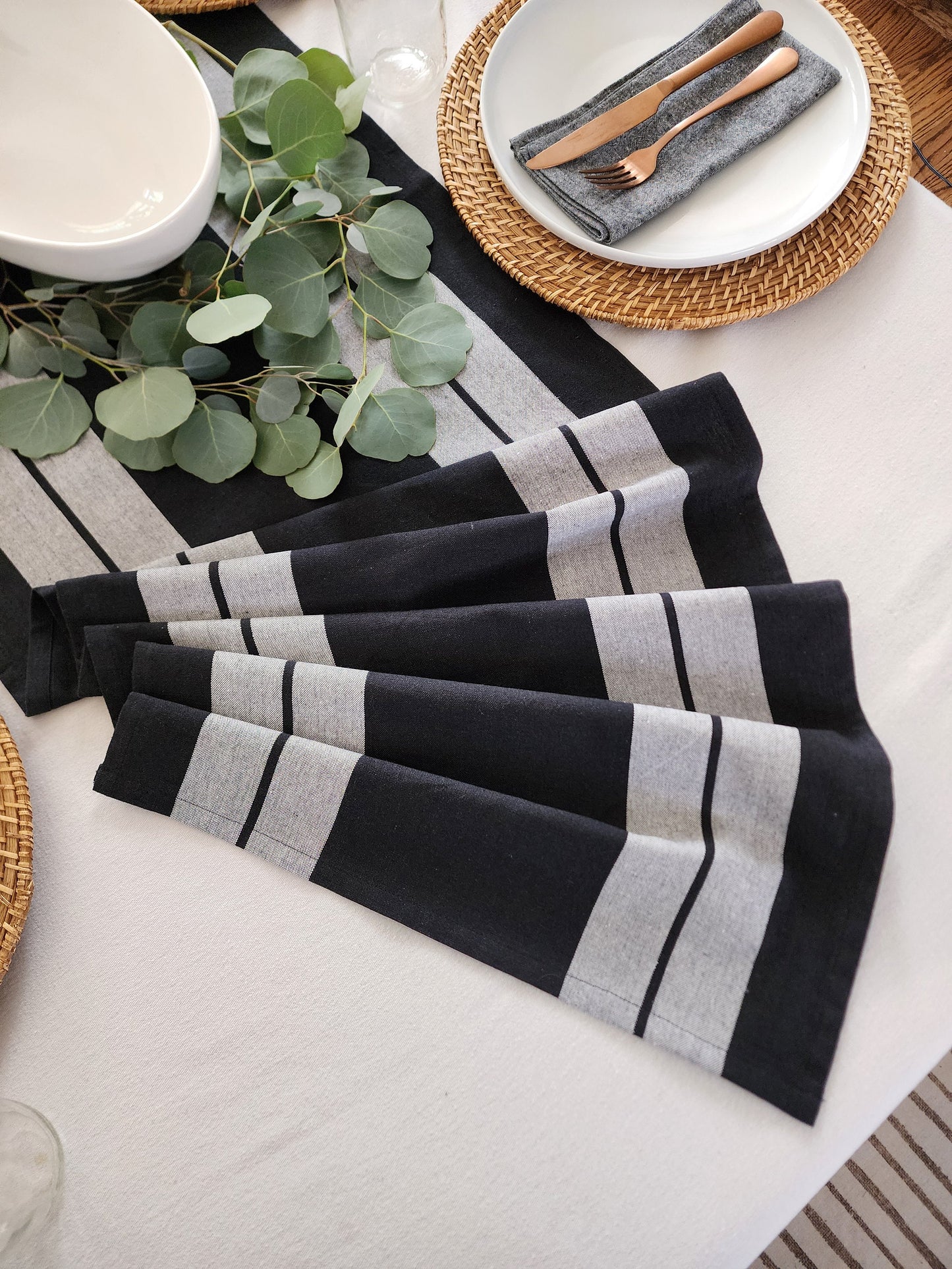 Black Stripe Table Runner, Black and Gray Striped Table Runner