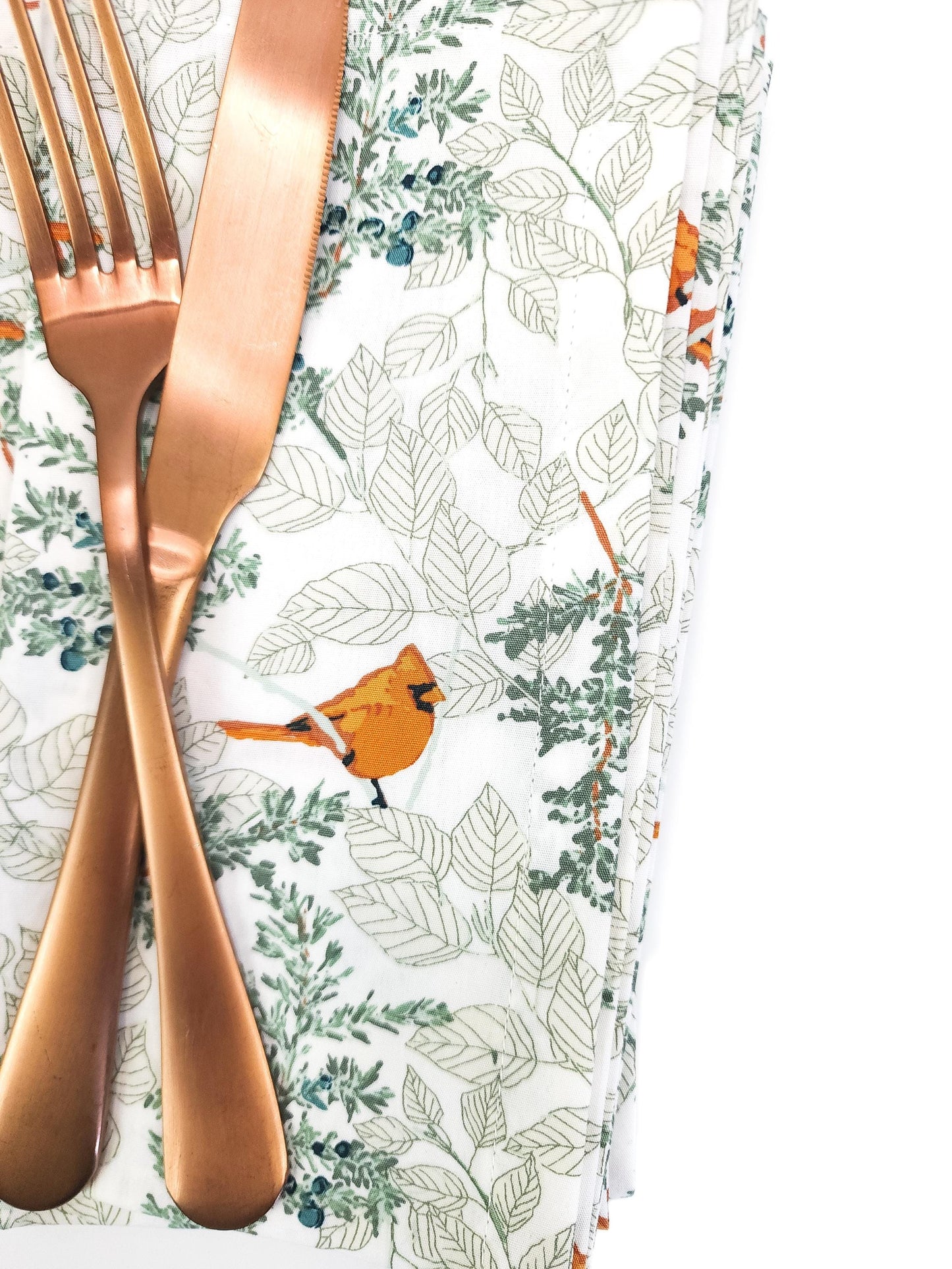 Winter Cardinal Cloth Napkins, Modern Christmas Napkins