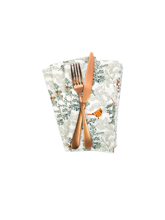 Winter Cardinal Cloth Napkins, Modern Christmas Napkins