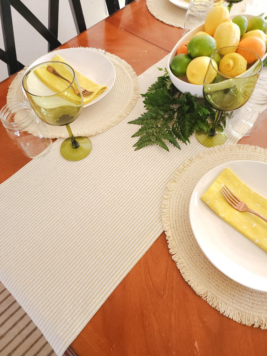 Butter Yellow Striped Linen Table Runner