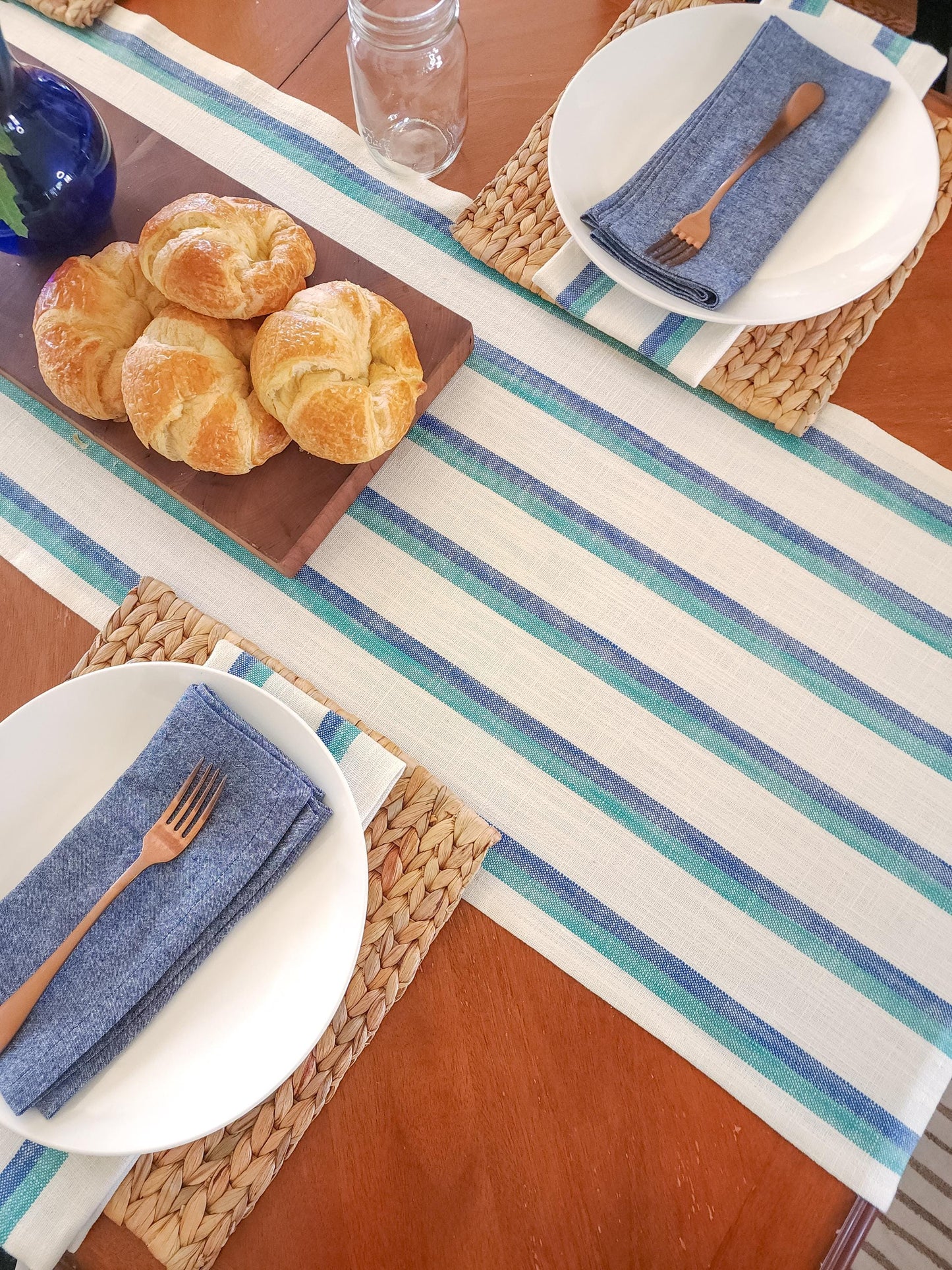 Coastal Blue Striped Table Runner