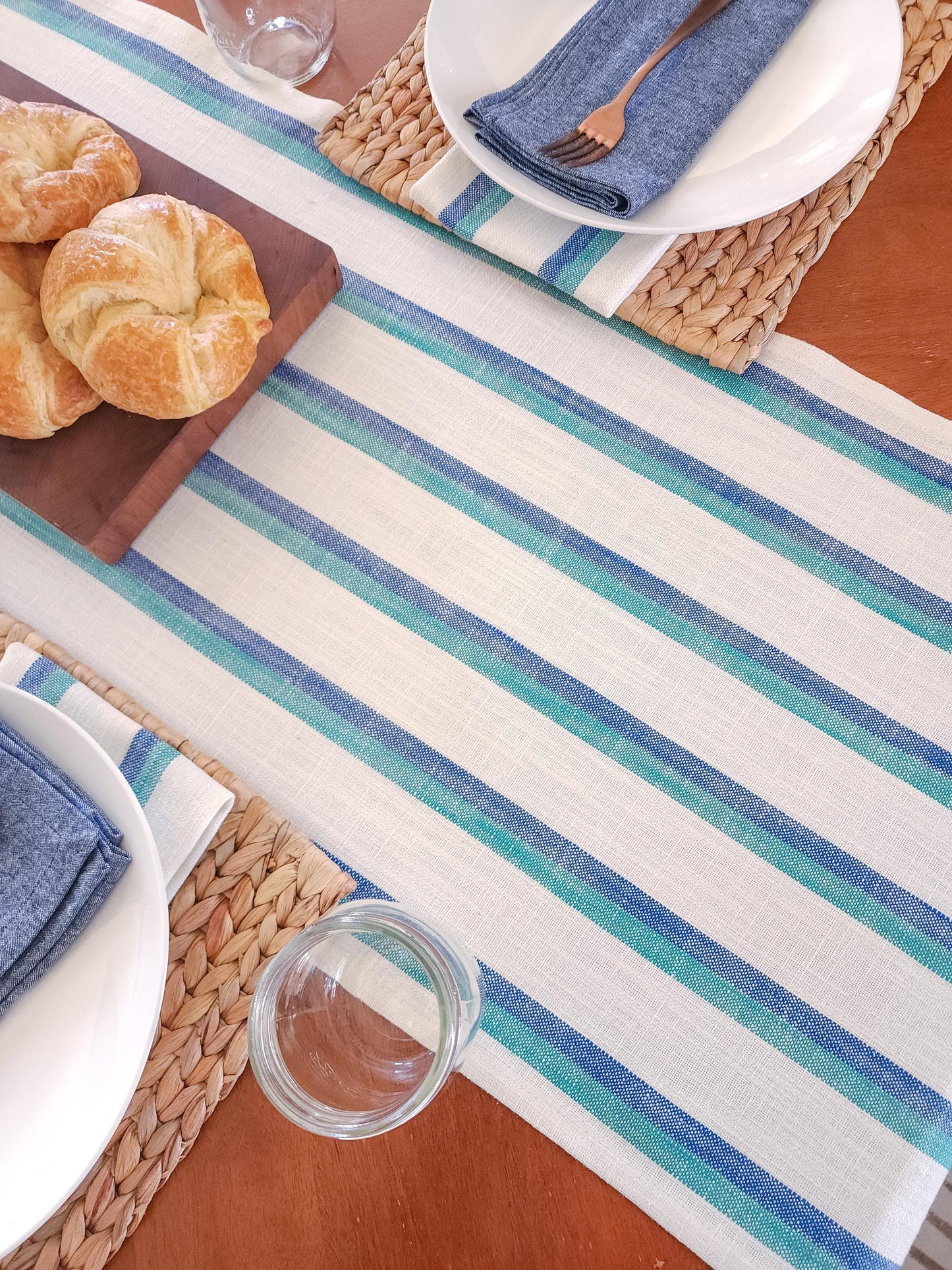 Coastal Blue Striped Table Runner