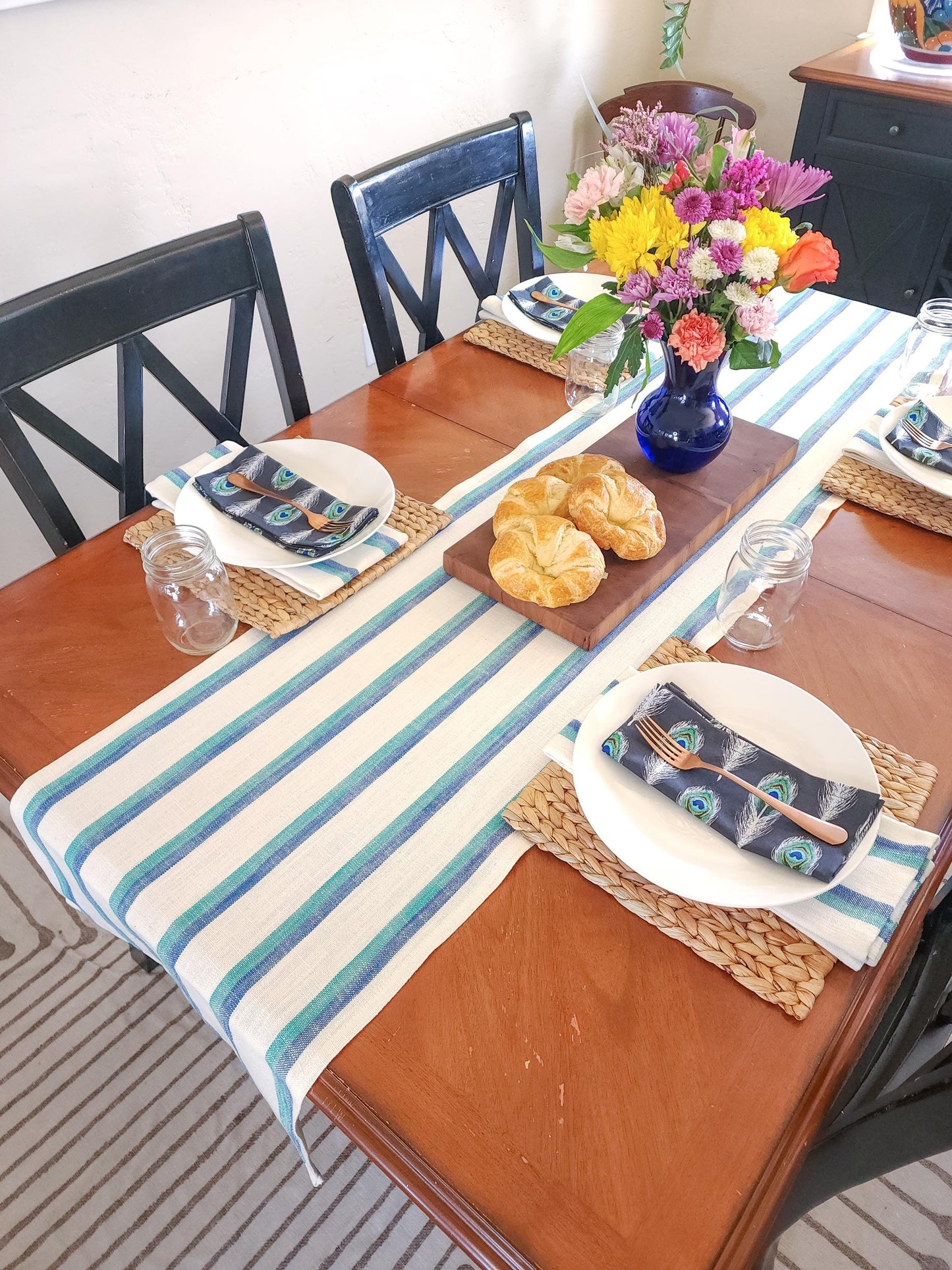 Coastal Blue Striped Table Runner
