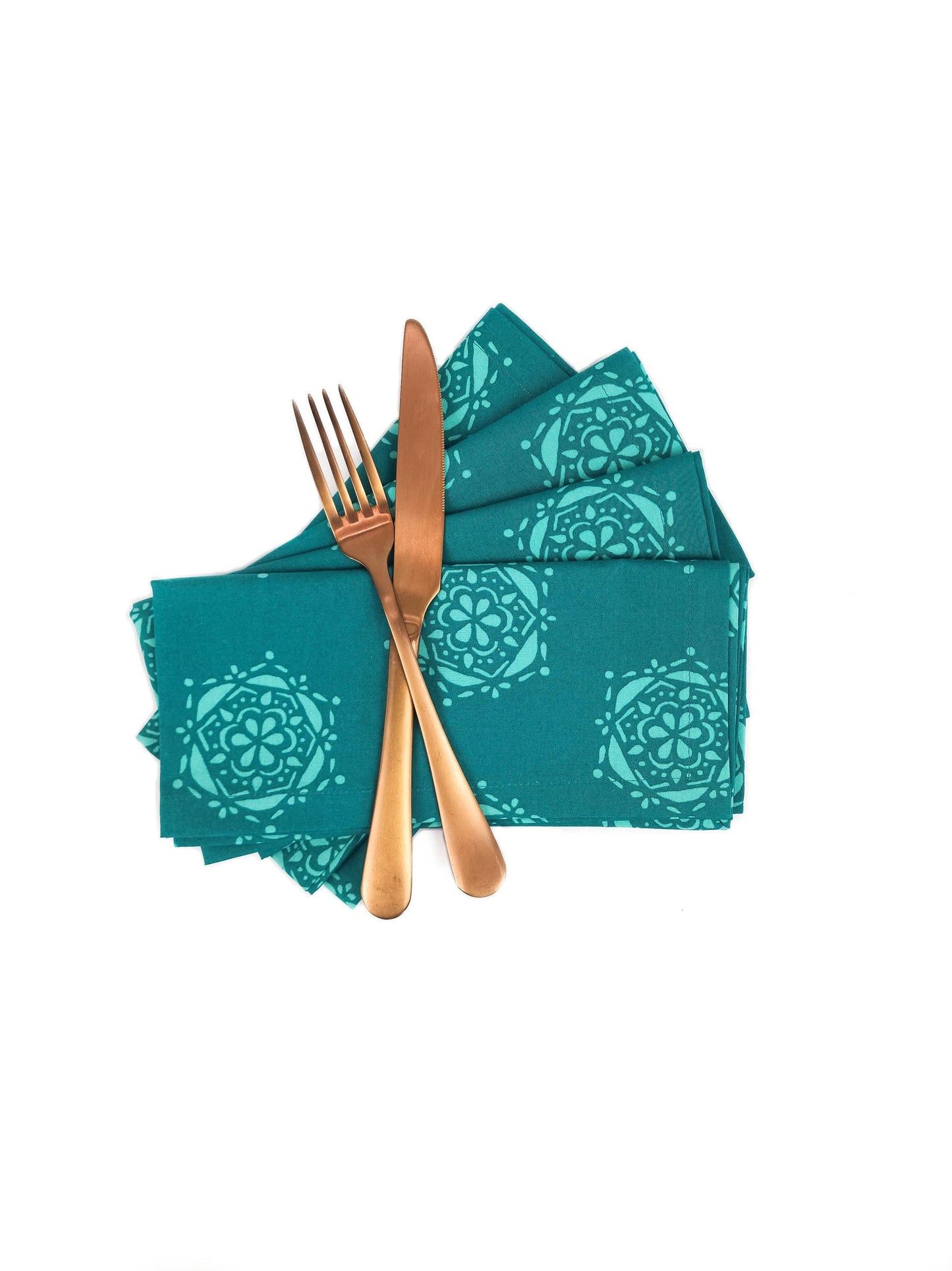 Teal Medallion Cloth Napkins, Set of 4