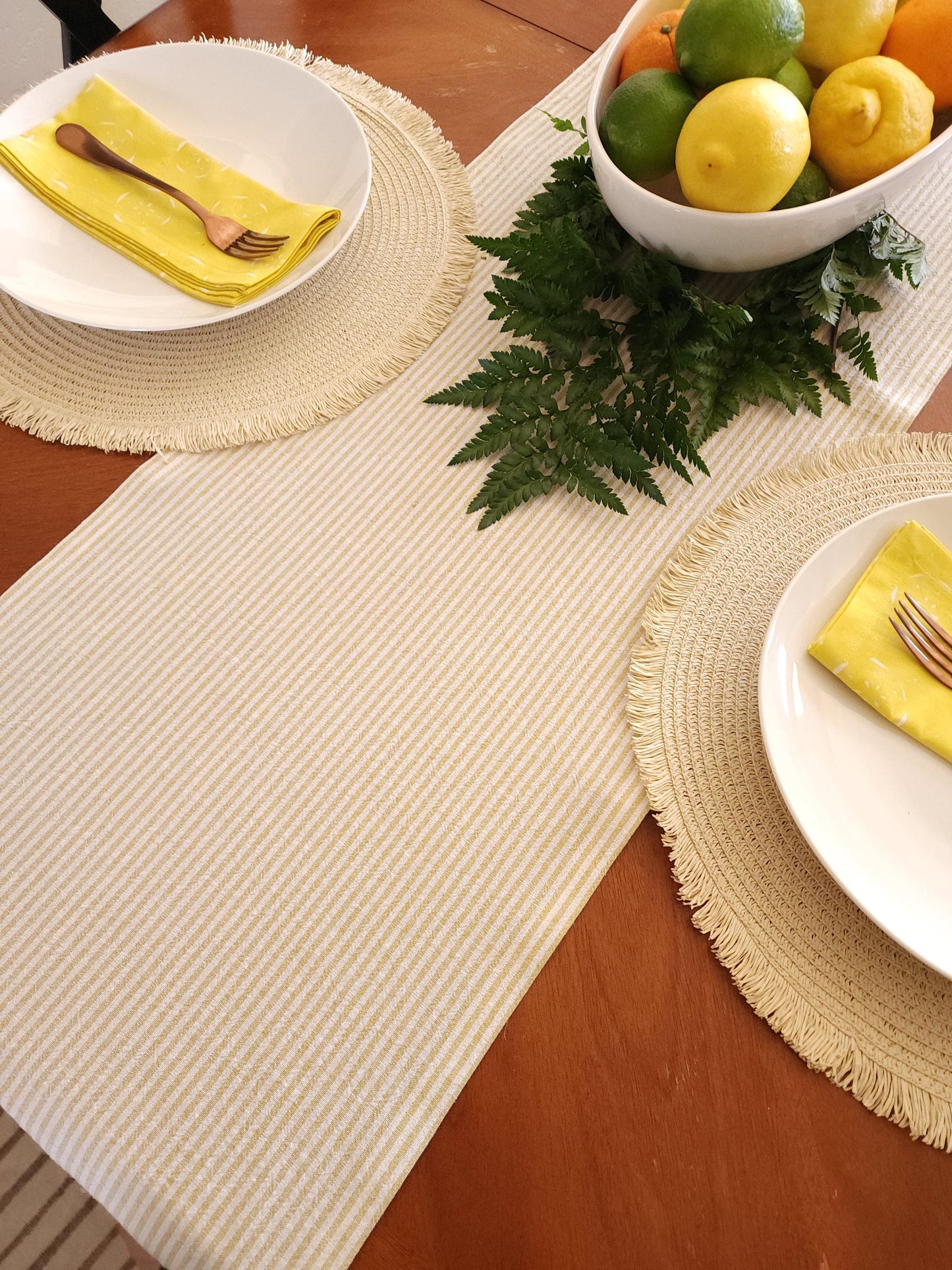 Butter Yellow Striped Linen Table Runner