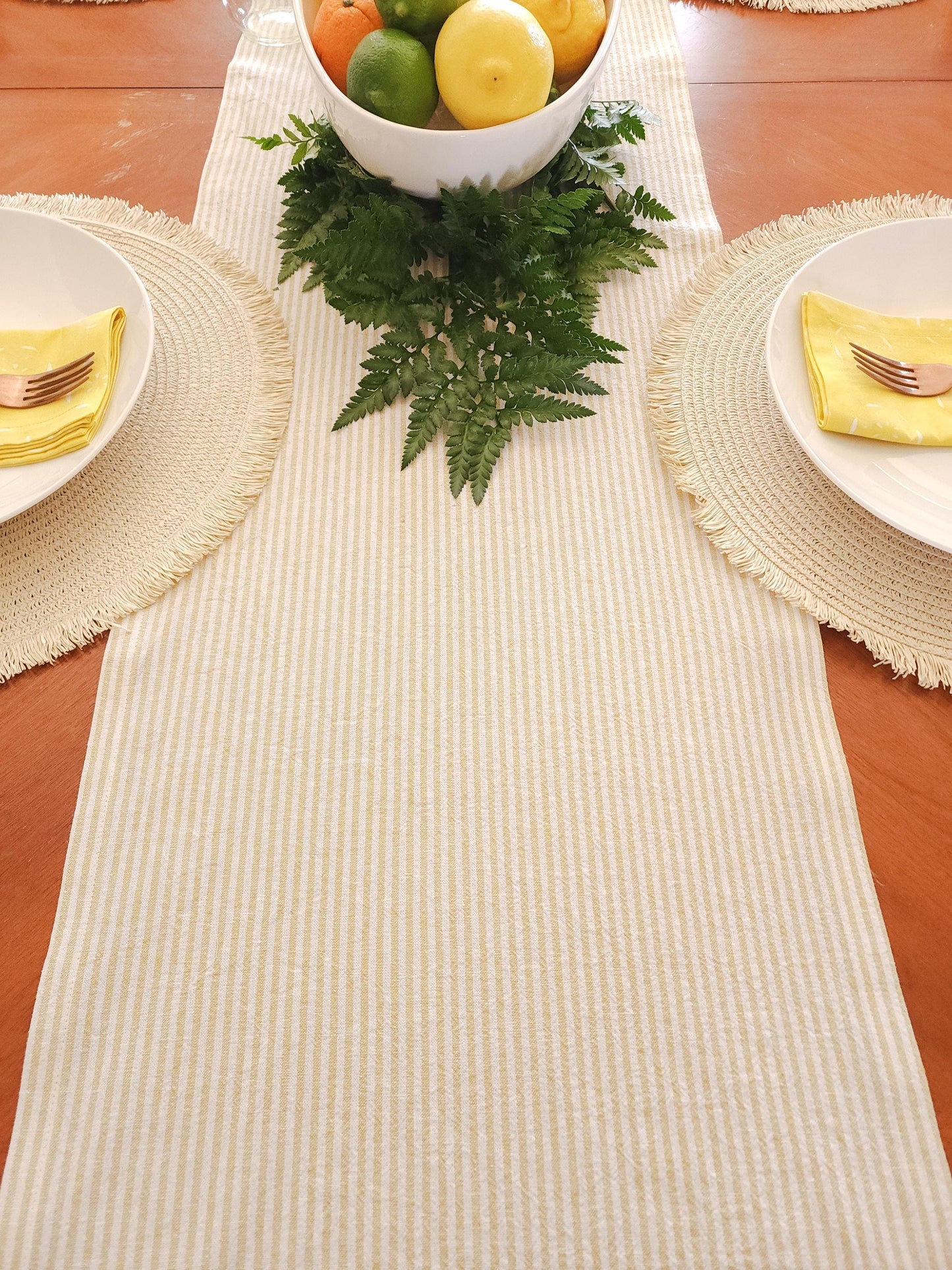 Butter Yellow Striped Linen Table Runner