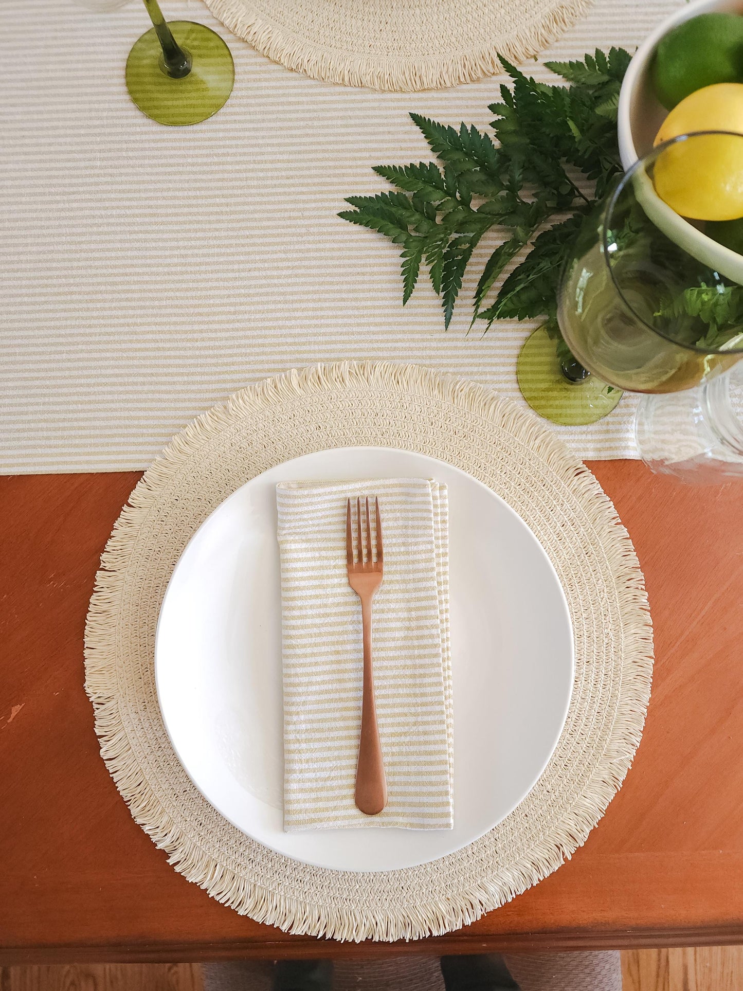 Butter Yellow Striped Linen Table Runner