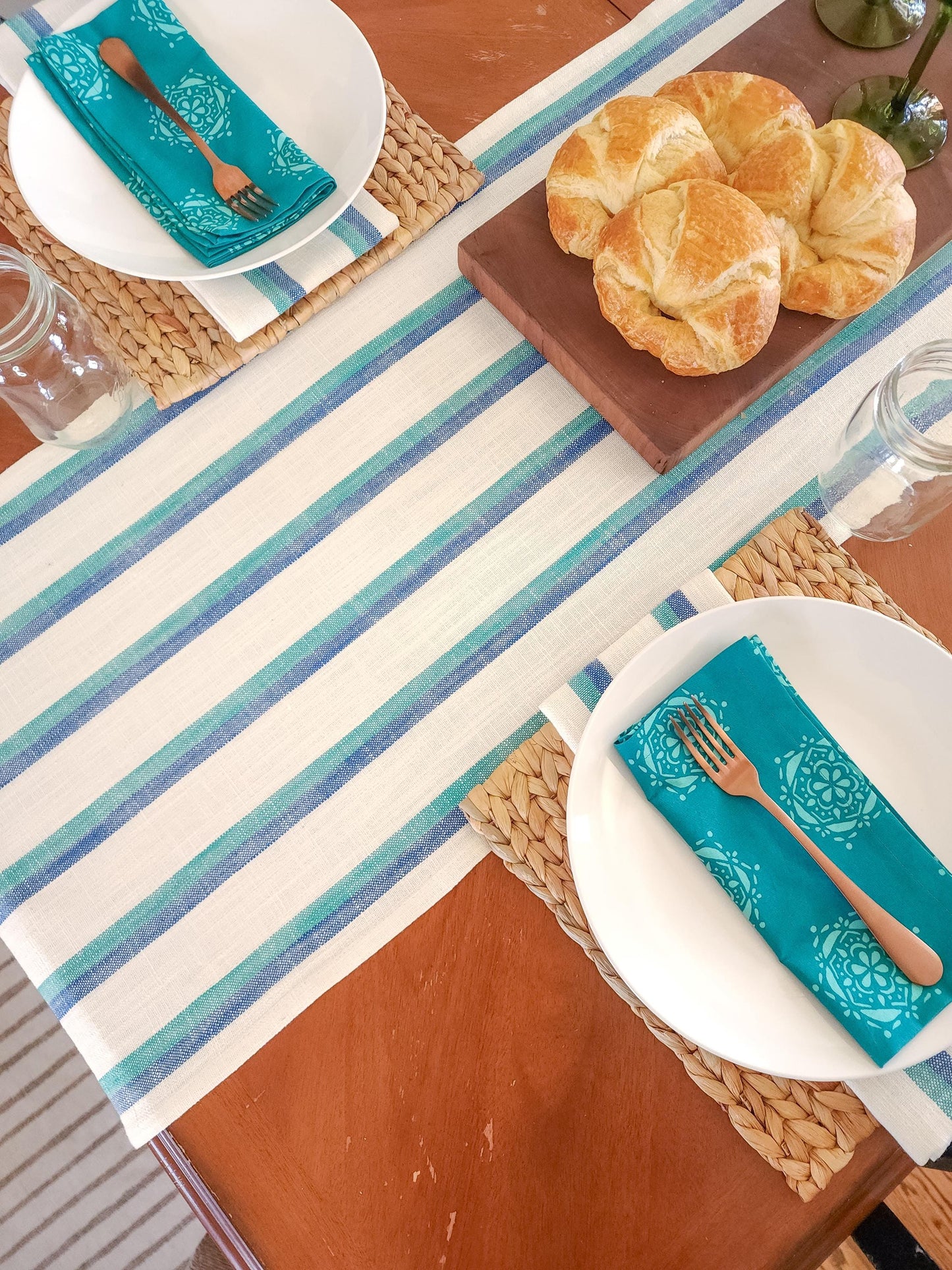 Coastal Blue Striped Table Runner