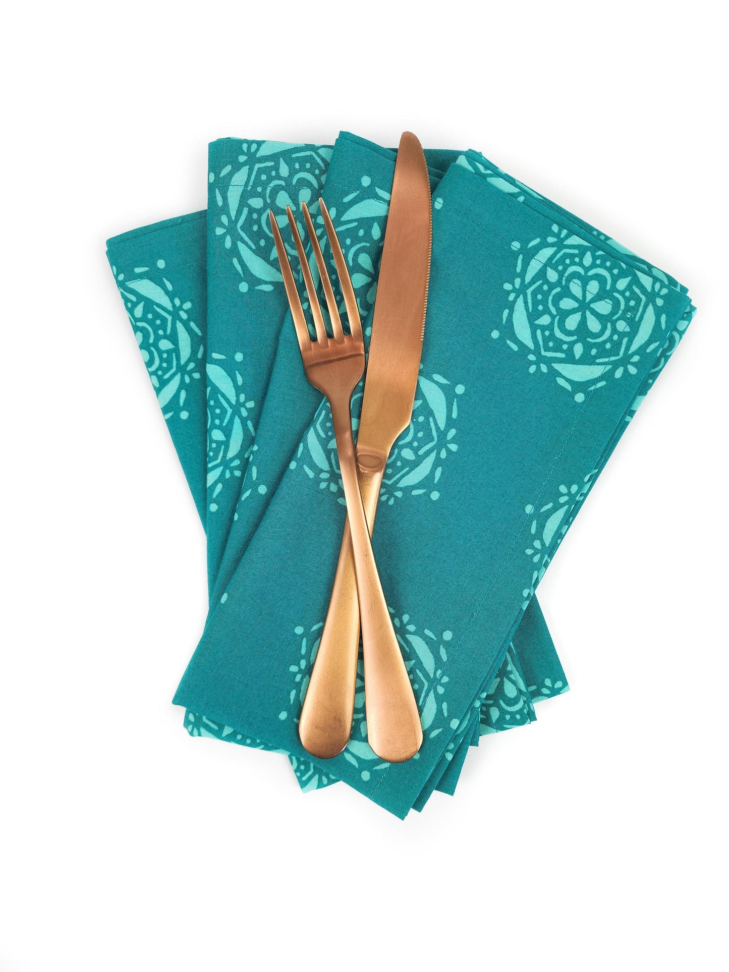 Teal Medallion Cloth Napkins, Set of 4