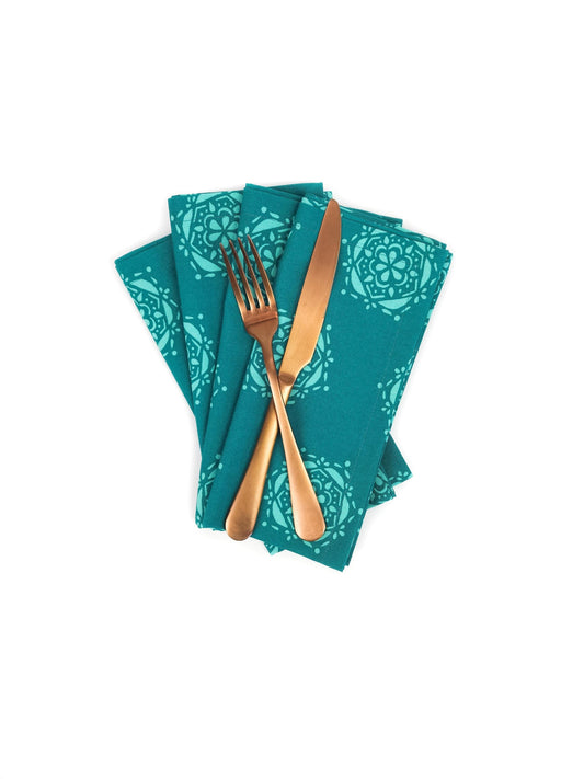 Teal Medallion Cloth Napkins, Set of 4