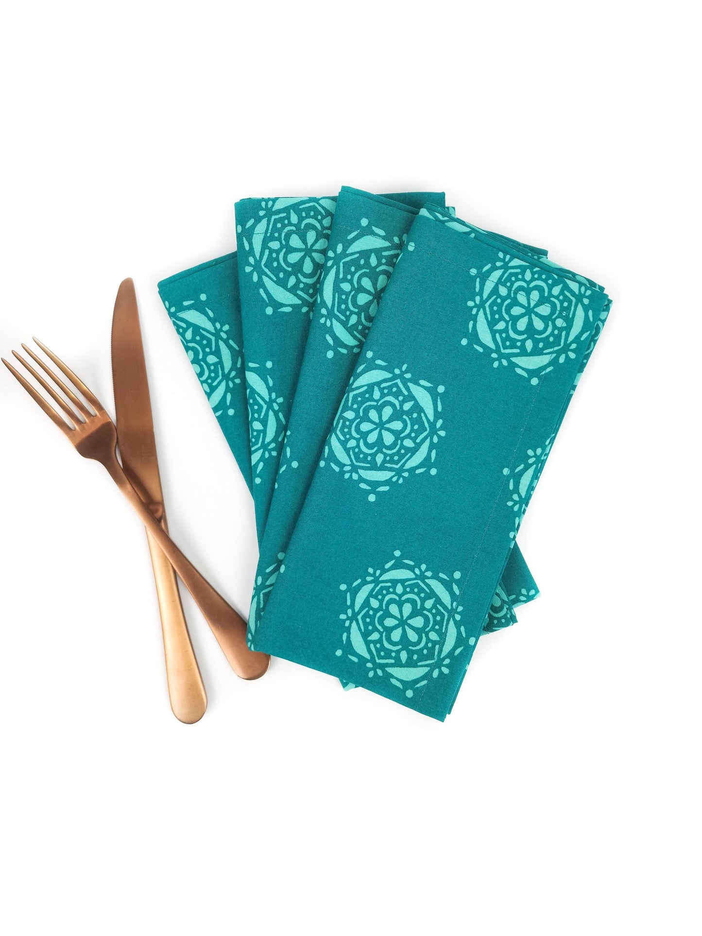 Teal Medallion Cloth Napkins, Set of 4