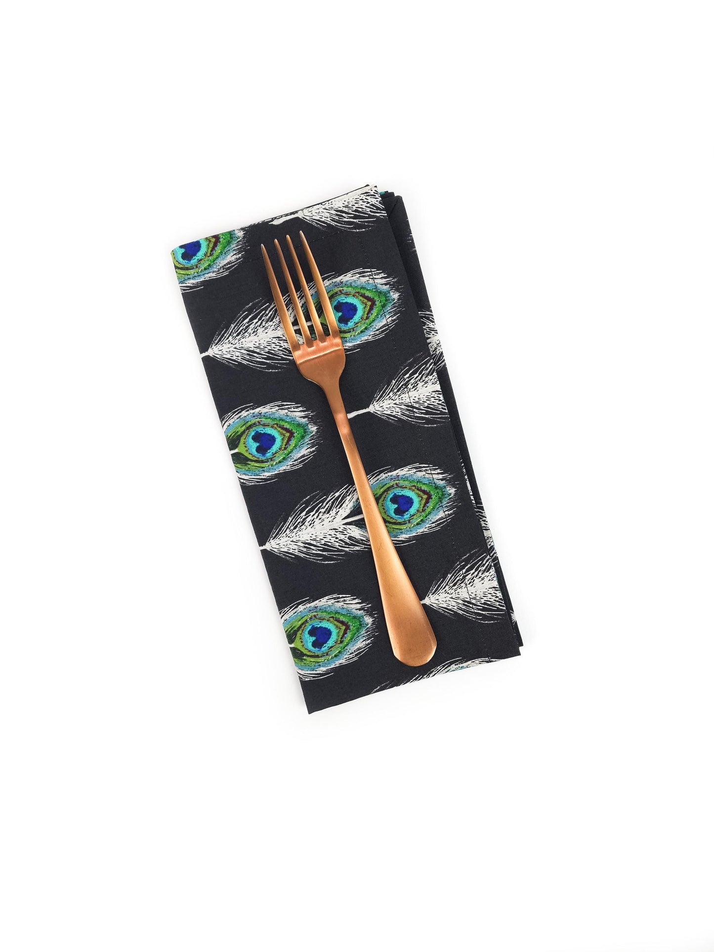 Black Peacock Feather Cloth Napkins, Set of 4