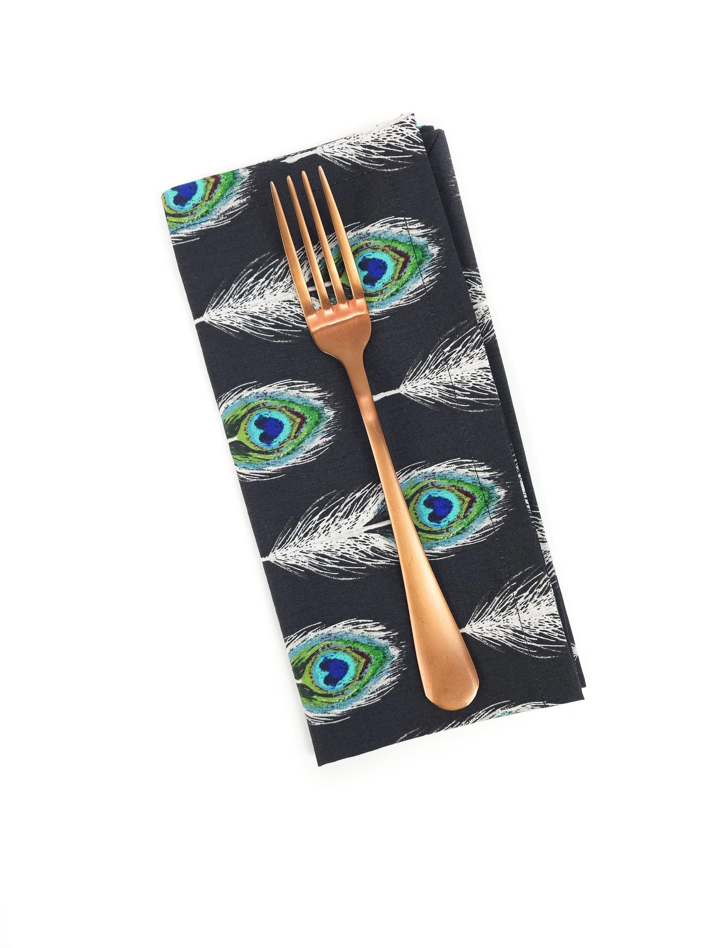 Black Peacock Feather Cloth Napkins, Set of 4