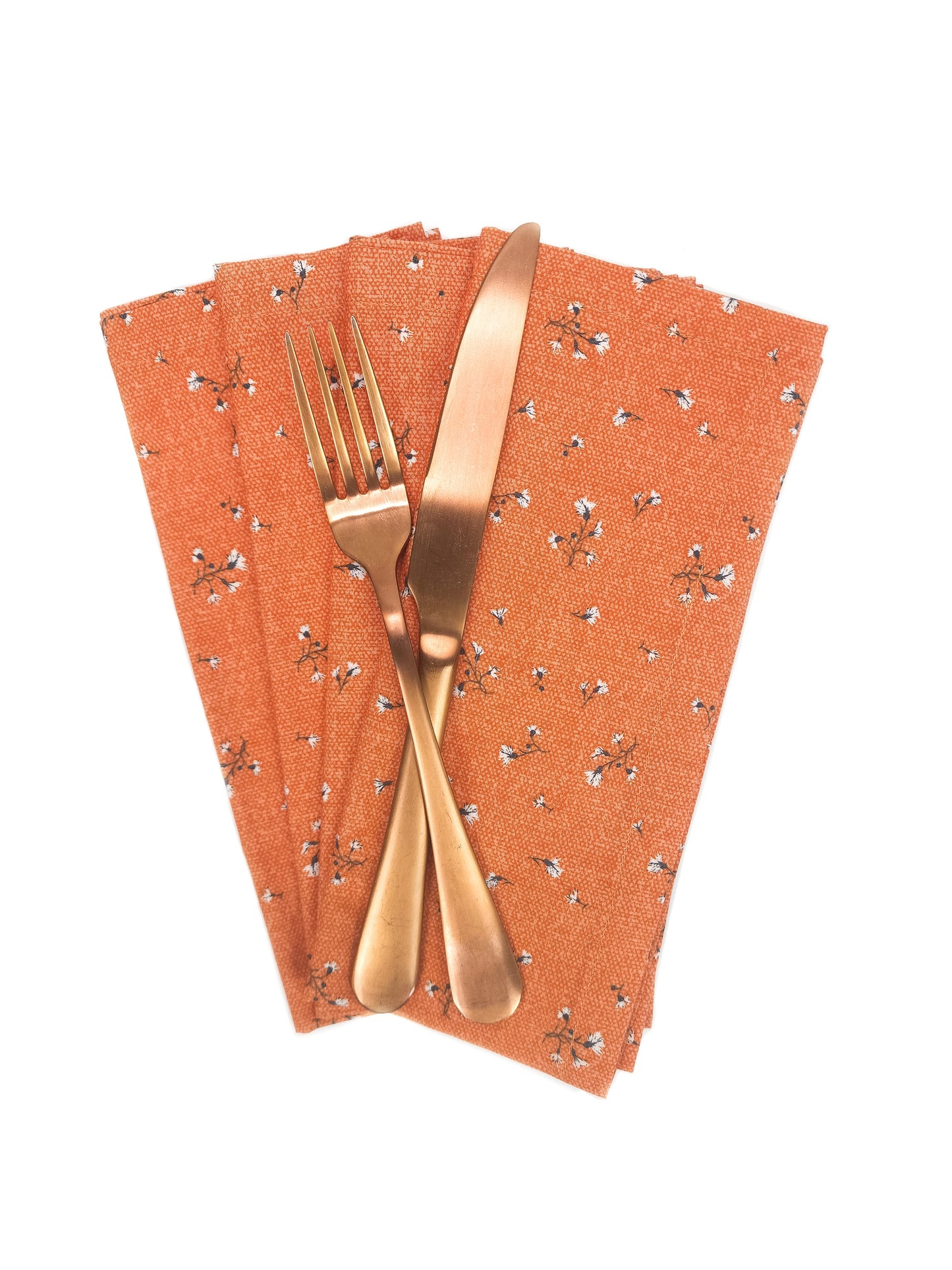 Orange Fall Floral Cotton Cloth Napkins, Set of 4