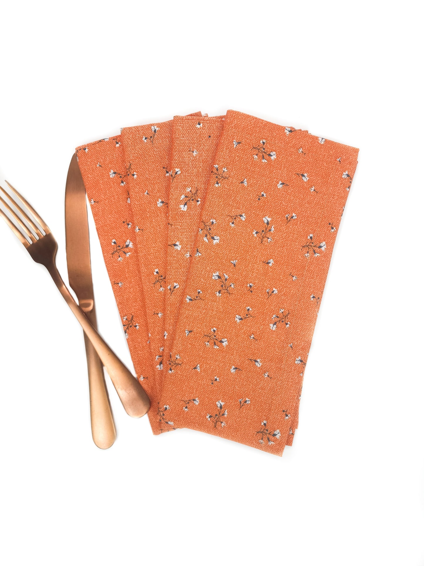 Orange Fall Floral Cotton Cloth Napkins, Set of 4
