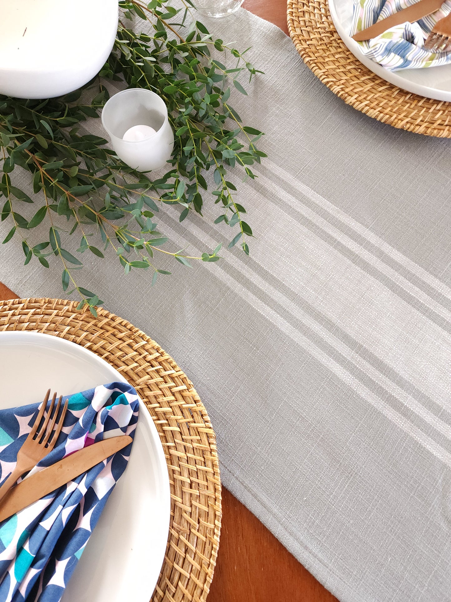 Gray and White Striped Table Runner