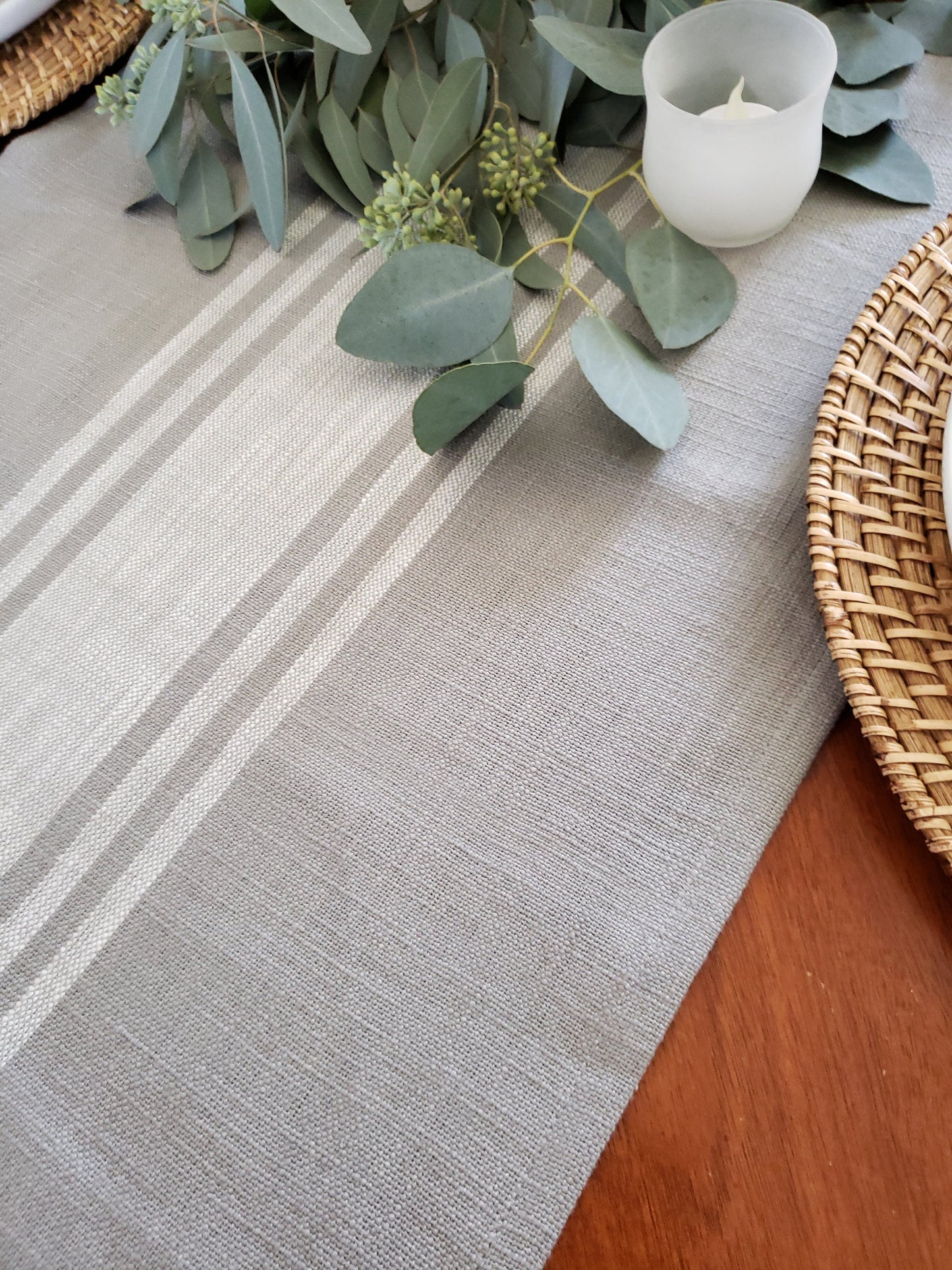 Gray and White Striped Table Runner