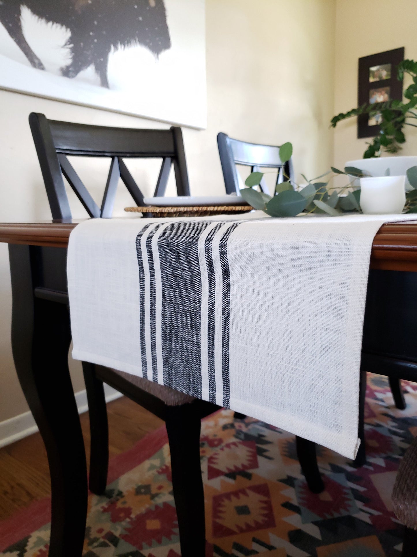 Ivory and Black Striped Rustic Table Runner
