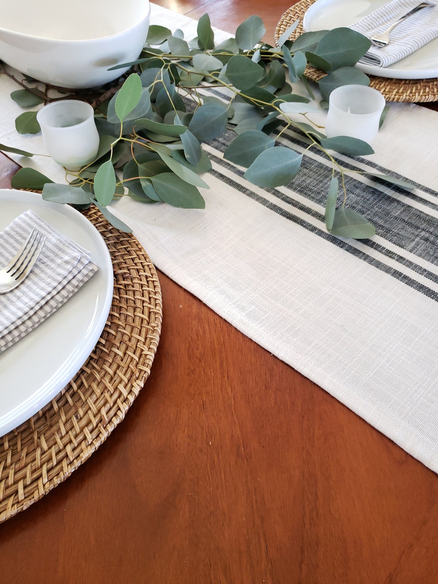 Ivory and Black Striped Rustic Table Runner