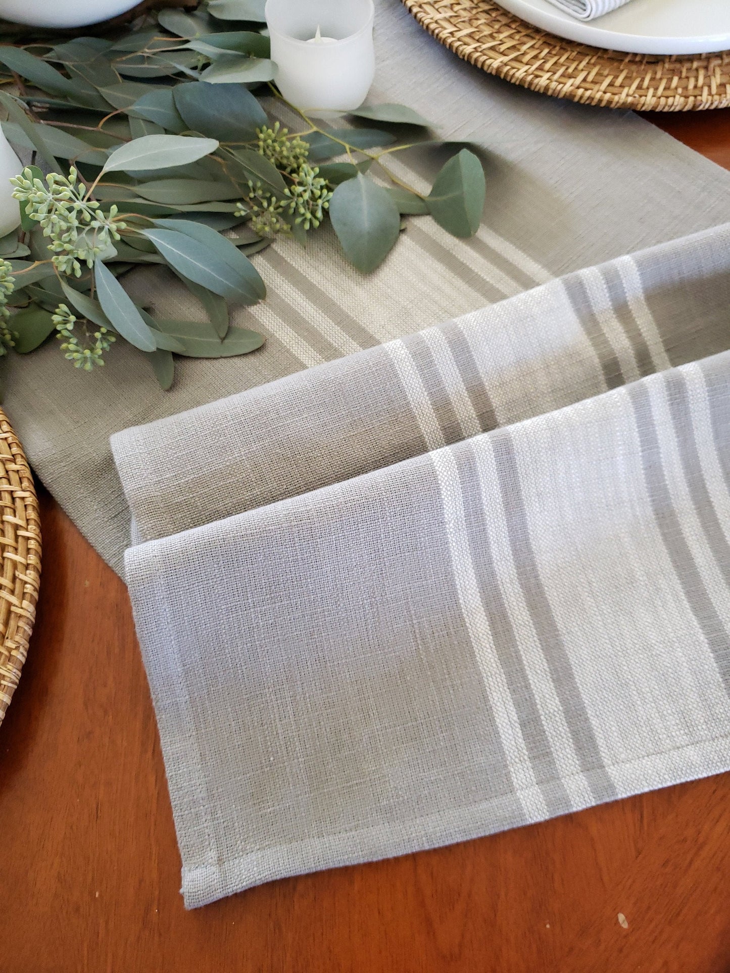 Gray and White Striped Table Runner