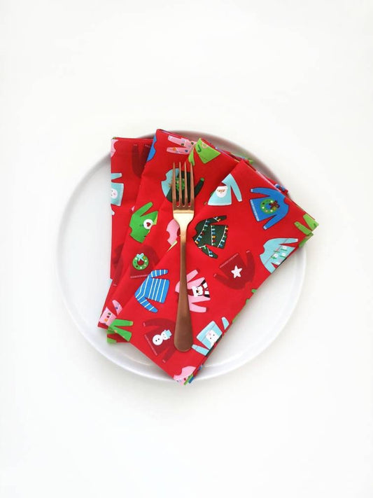 Christmas Sweater Napkins, Set of 4