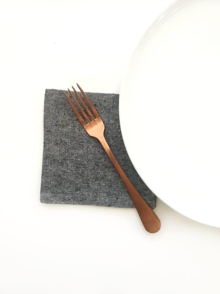 Black Linen Cocktail Napkins, Bar Cart Napkins