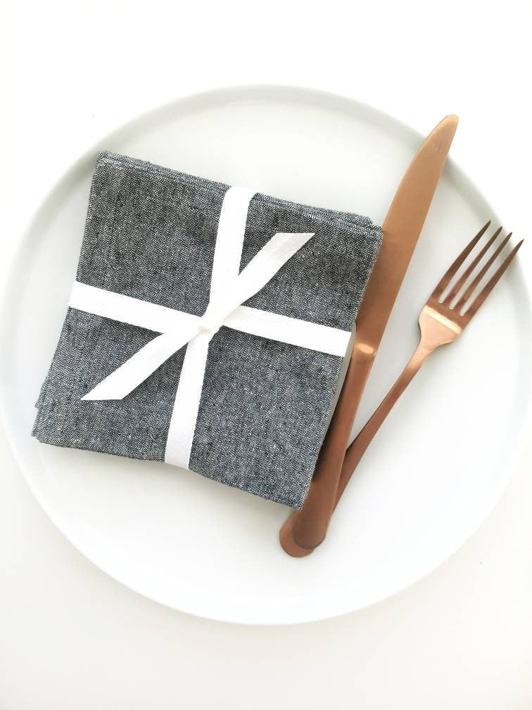 Black Linen Cocktail Napkins, Bar Cart Napkins