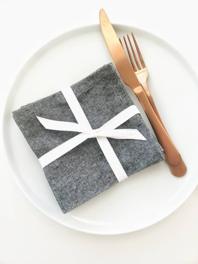 Black Linen Cocktail Napkins, Bar Cart Napkins