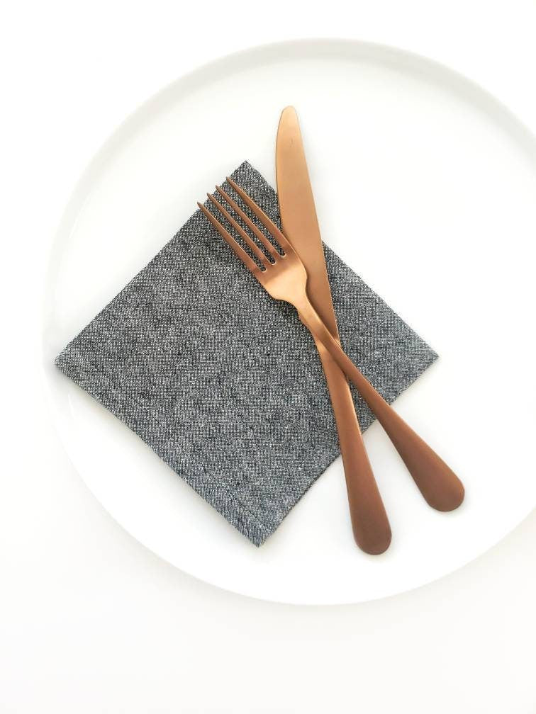Black Linen Cocktail Napkins, Bar Cart Napkins