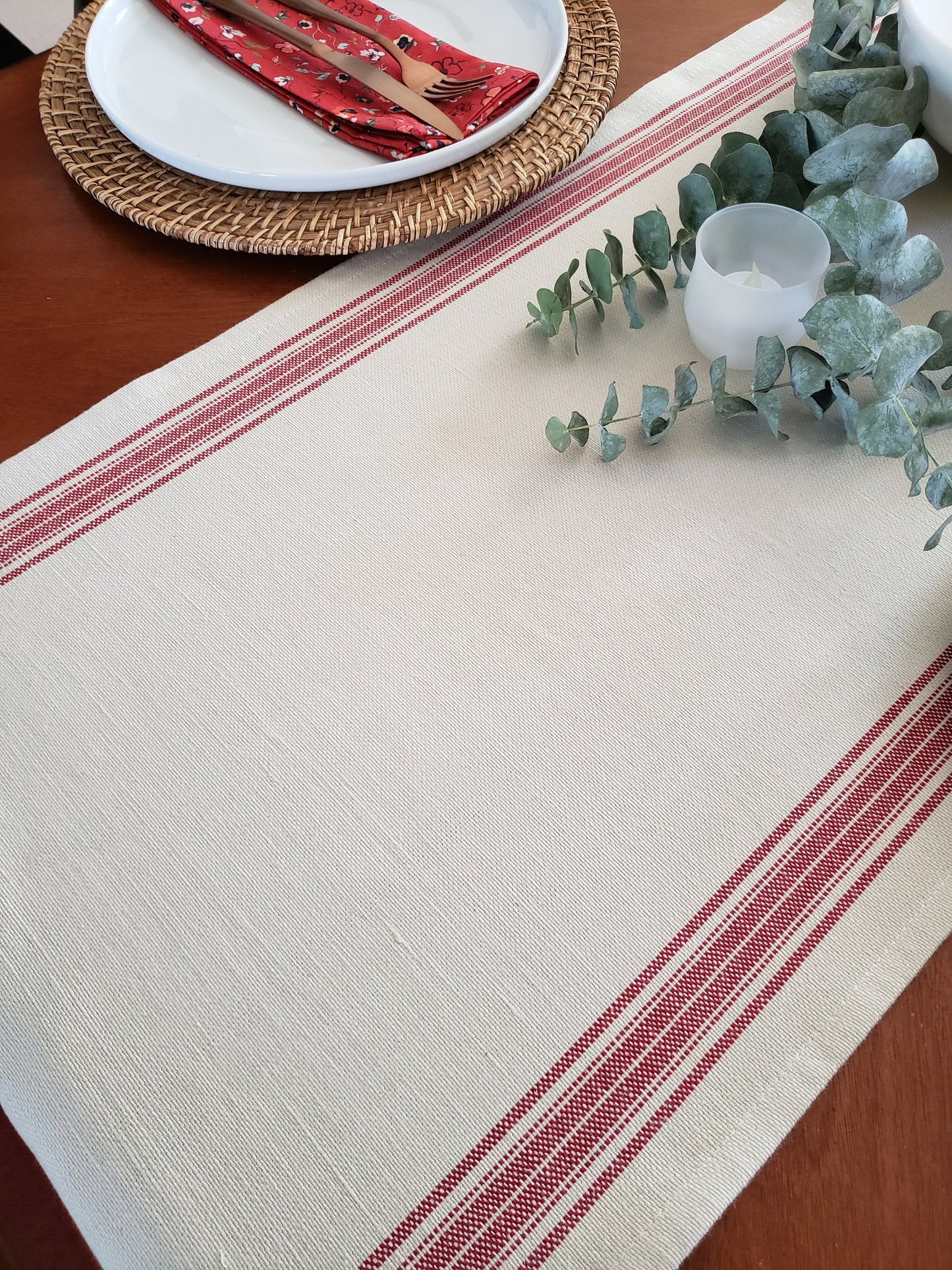 Red Grain Sack Table Runner