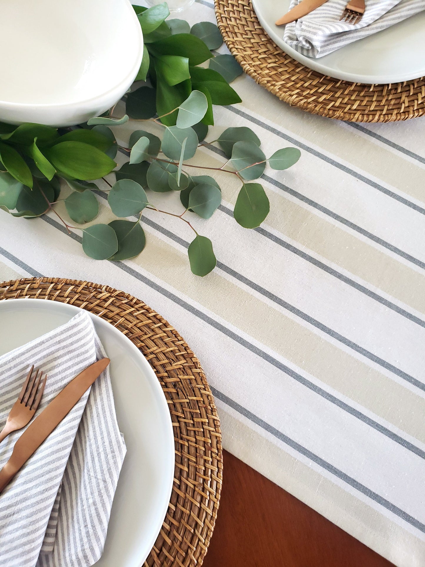 Gray & White Striped Table Runner