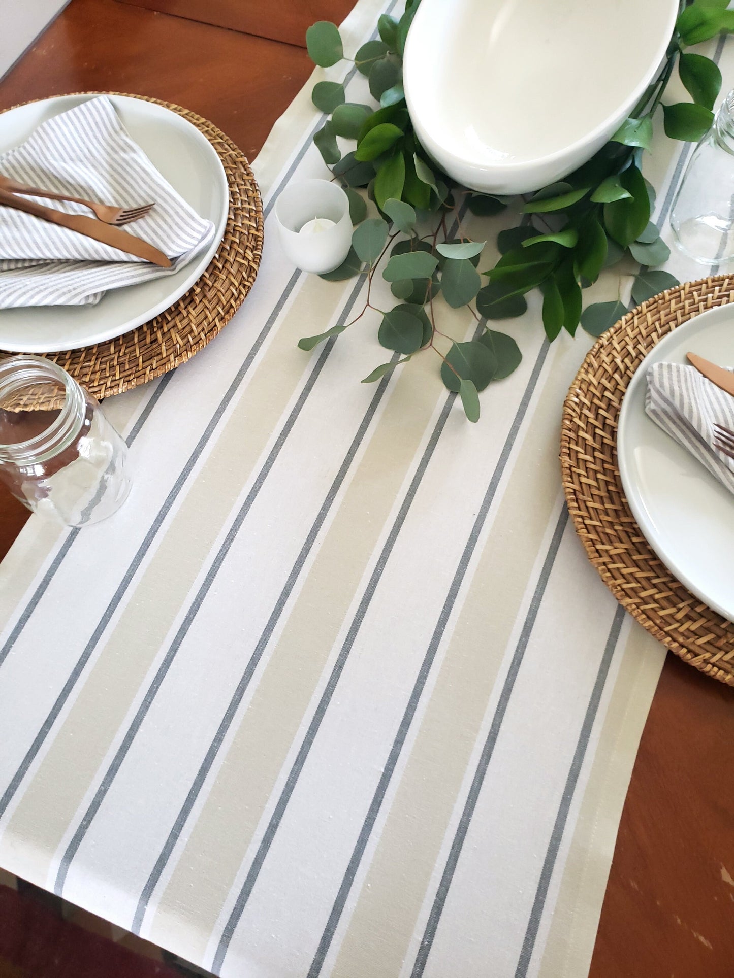 Gray & White Striped Table Runner